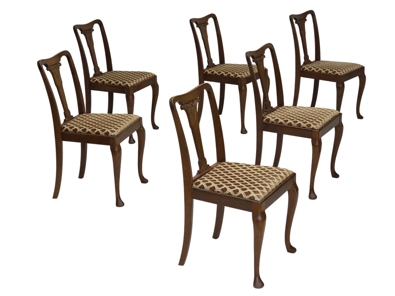 6 Danish chairs in velour and oak wood, 1930s 22