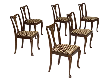 6 Danish chairs in velour and oak wood, 1930s