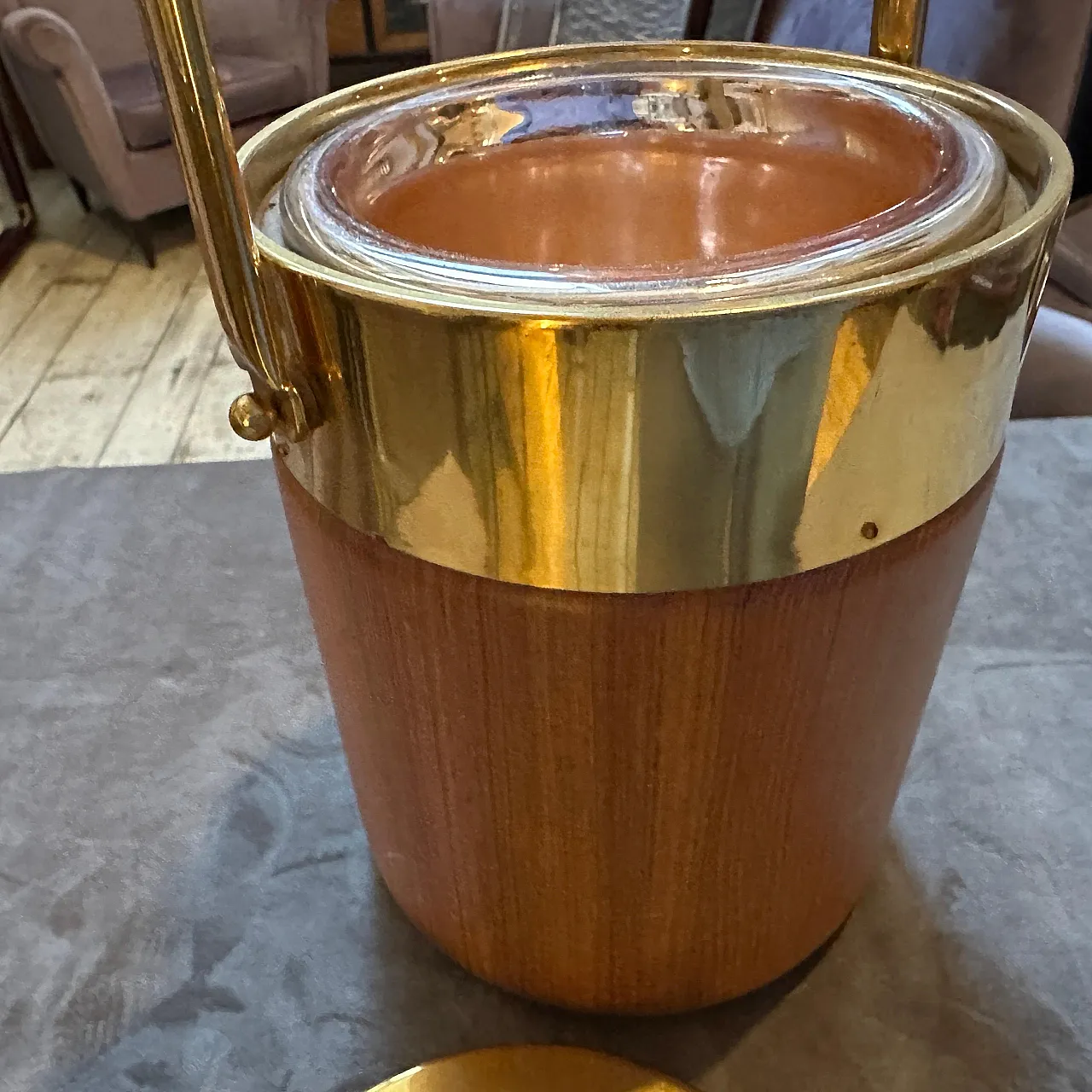 Brass and wood ice bucket by Aldo Tura for Macabo, 1950s 6