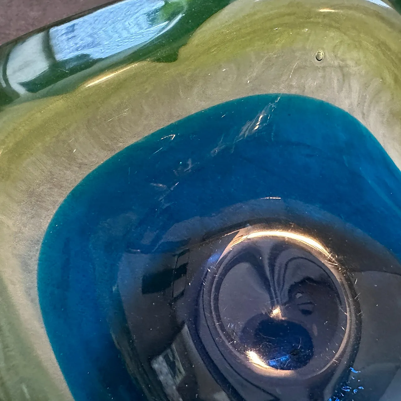 Blue and green lime sommerso Murano glass ashtray by Seguso, 1970s 4