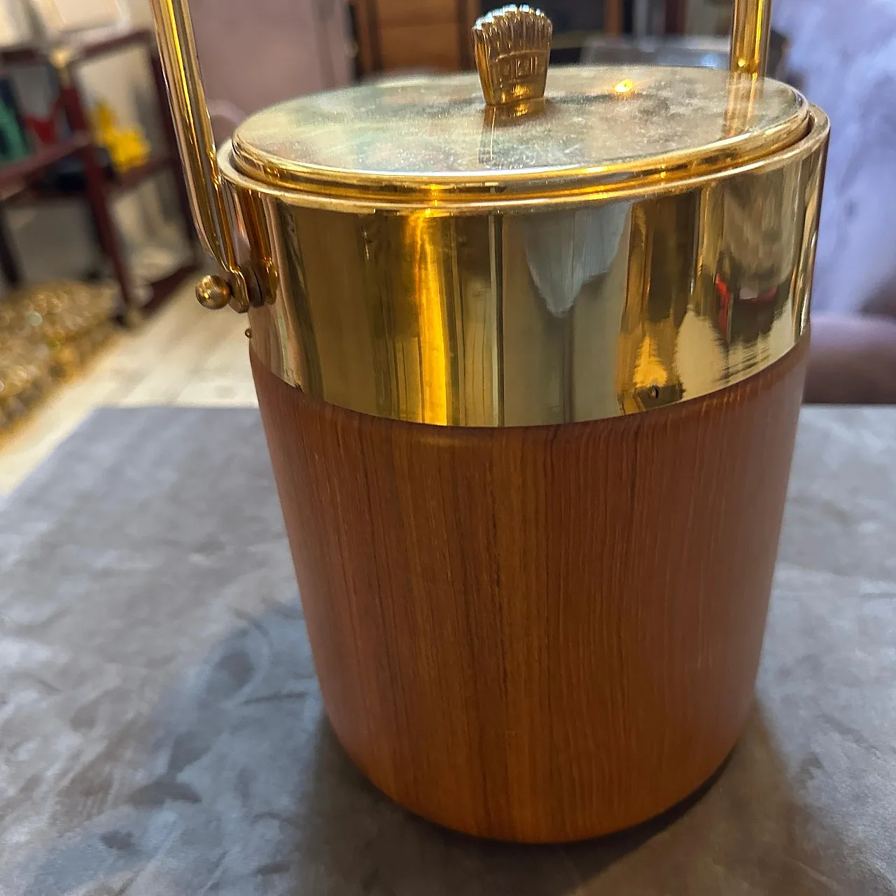 Brass and wood ice bucket by Aldo Tura for Macabo, 1950s 9