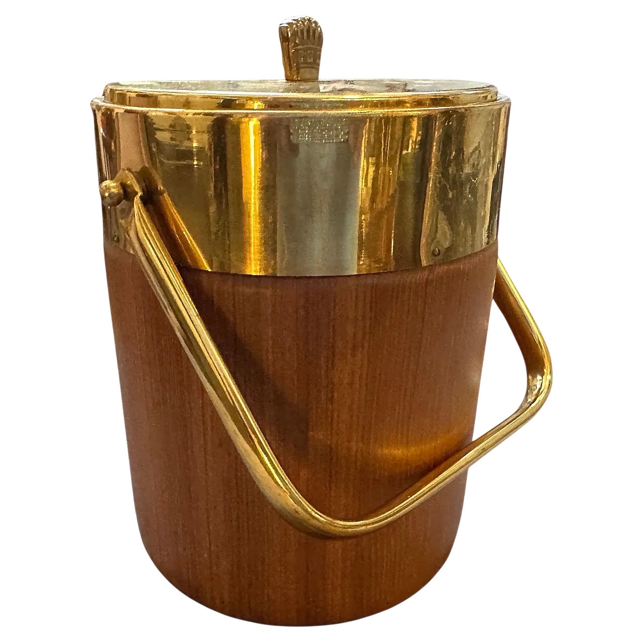 Brass and wood ice bucket by Aldo Tura for Macabo, 1950s 13