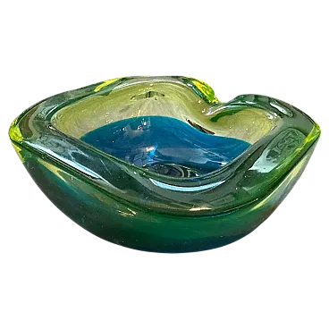 Blue and green lime sommerso Murano glass ashtray by Seguso, 1970s