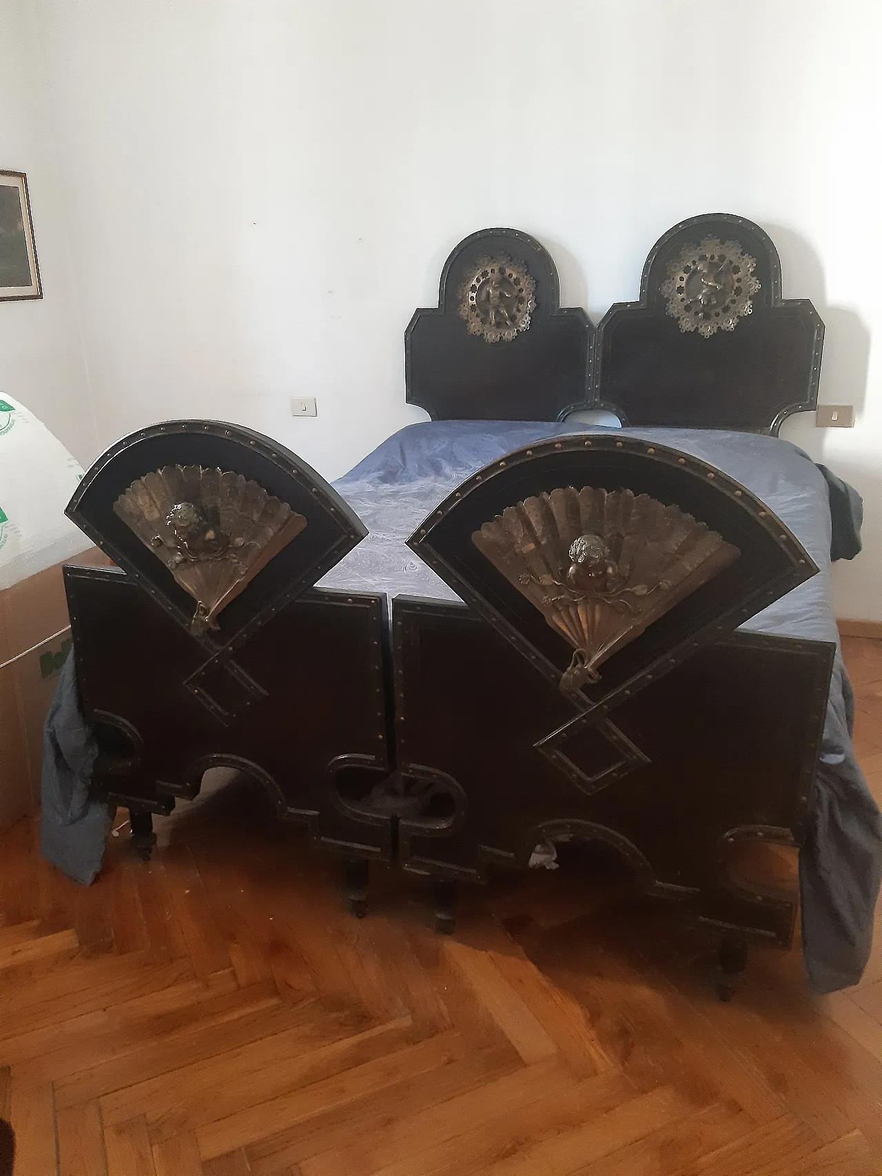 Letto matrimoniale in ghisa e ferro battuto, '800 1