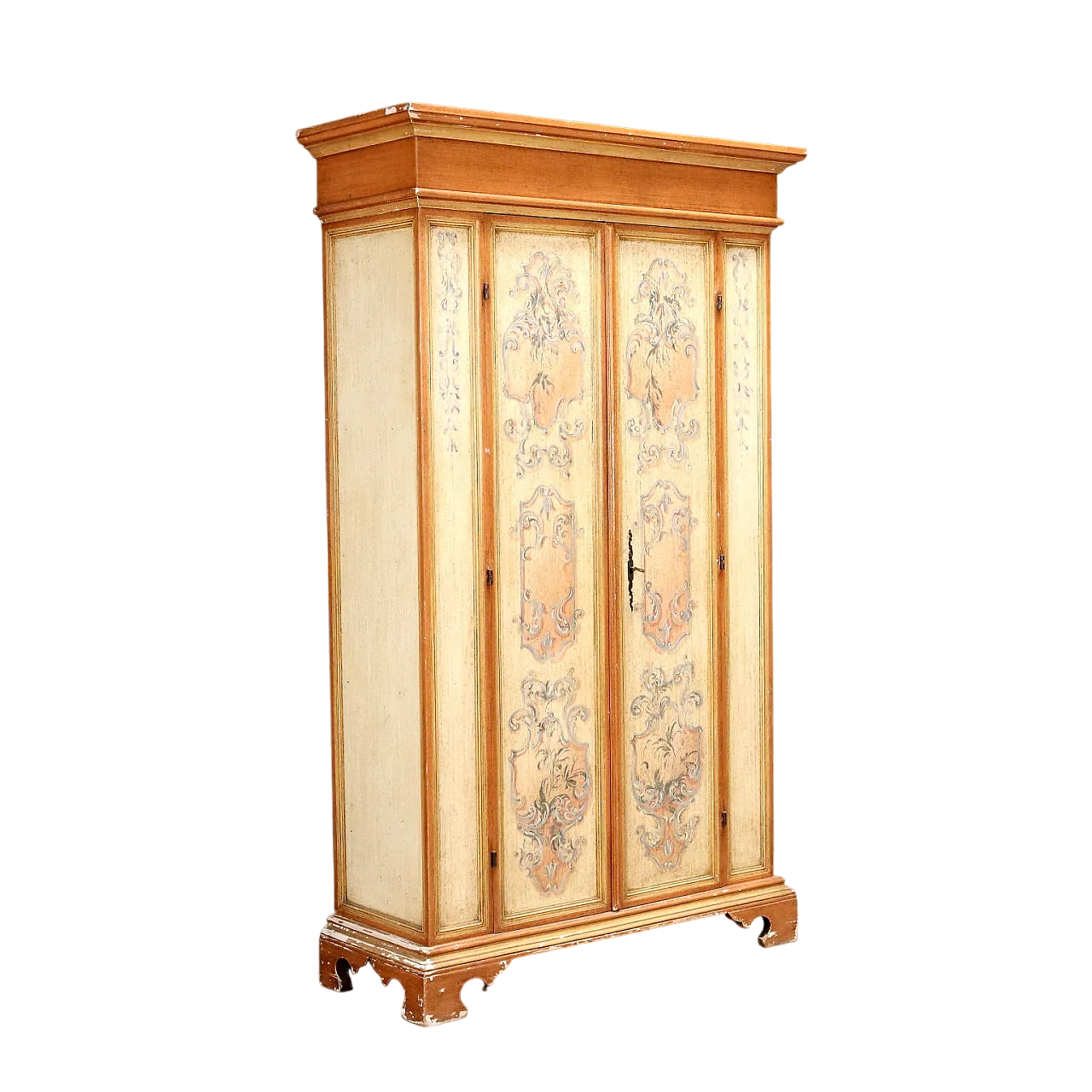 Armadio in stile barocco in legno laccato dipinto, '900 9