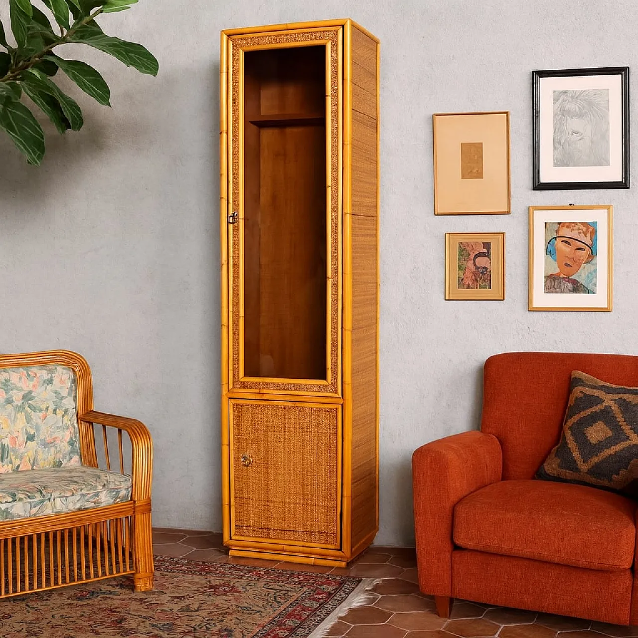 Armadio in bambù e vimini, anni '80 2