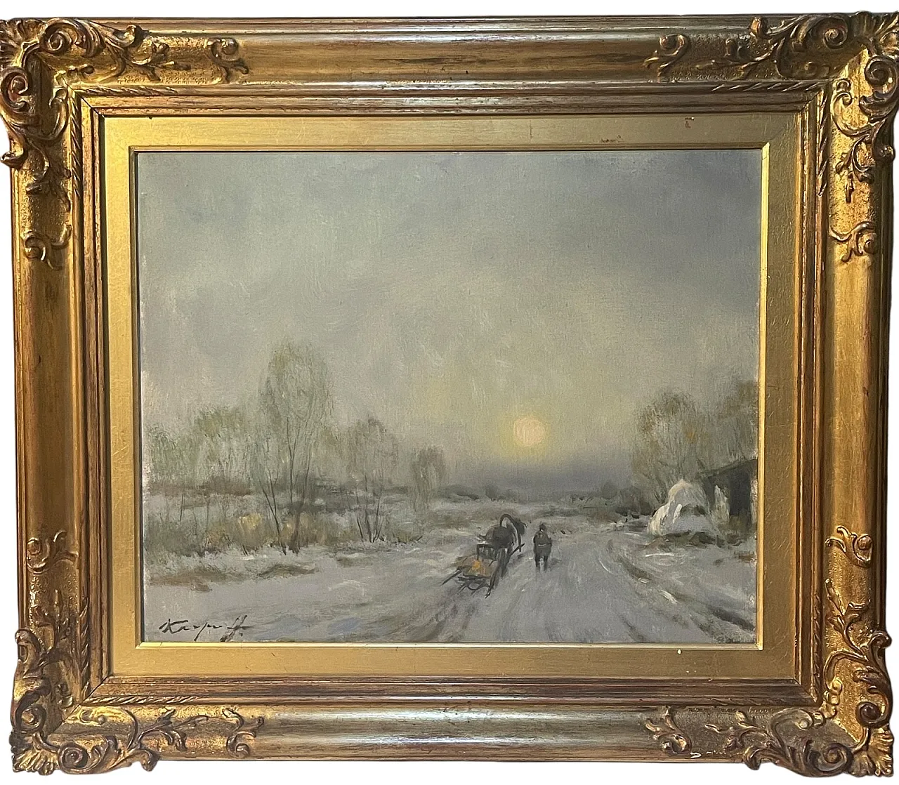 Dipinto a olio su tela, paesaggio invernale, Ivan Karpoff, '900 1