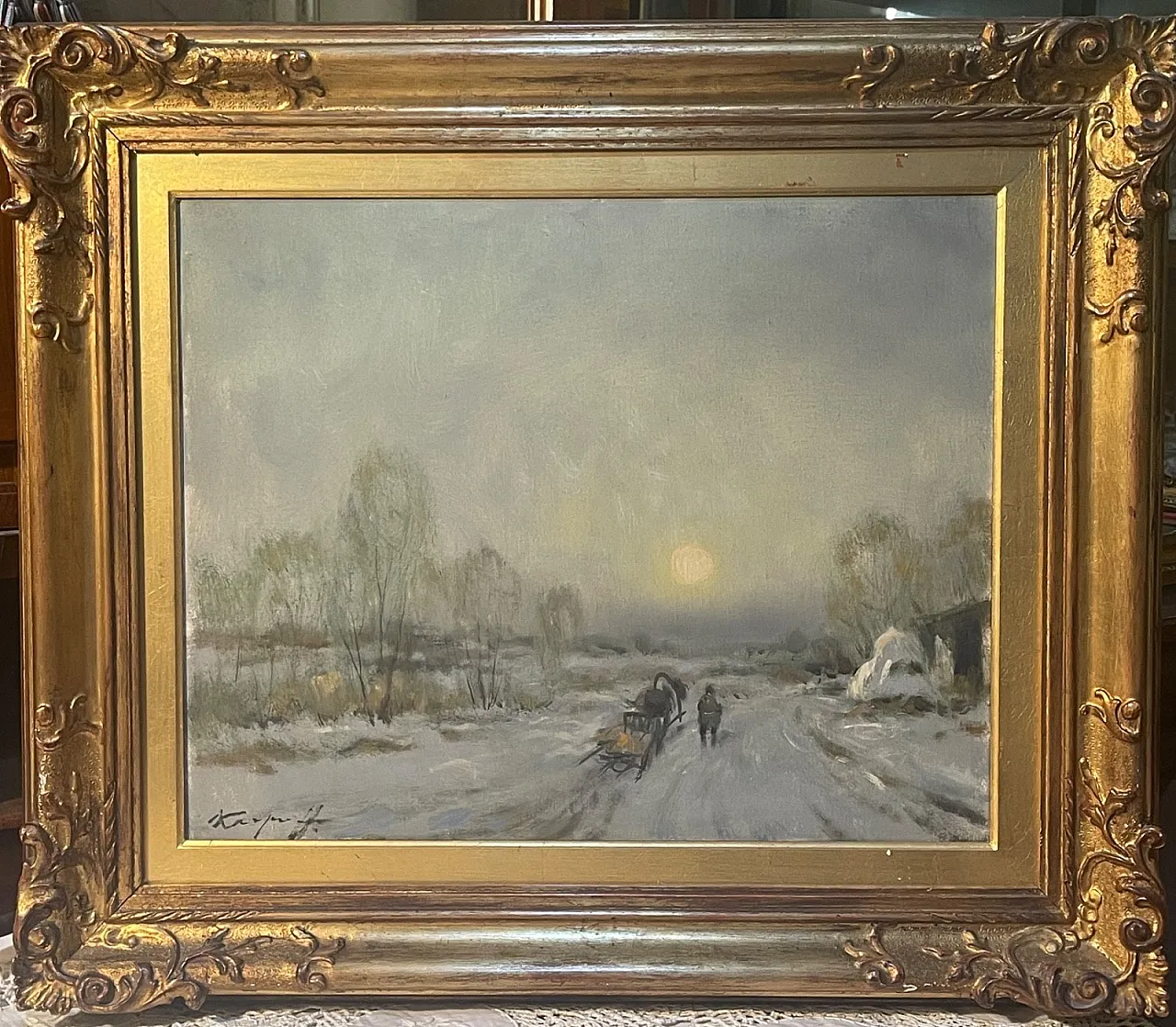 Dipinto a olio su tela, paesaggio invernale, Ivan Karpoff, '900 2