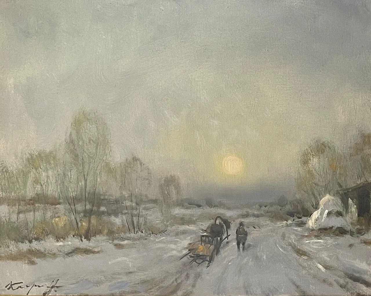 Dipinto a olio su tela, paesaggio invernale, Ivan Karpoff, '900 3