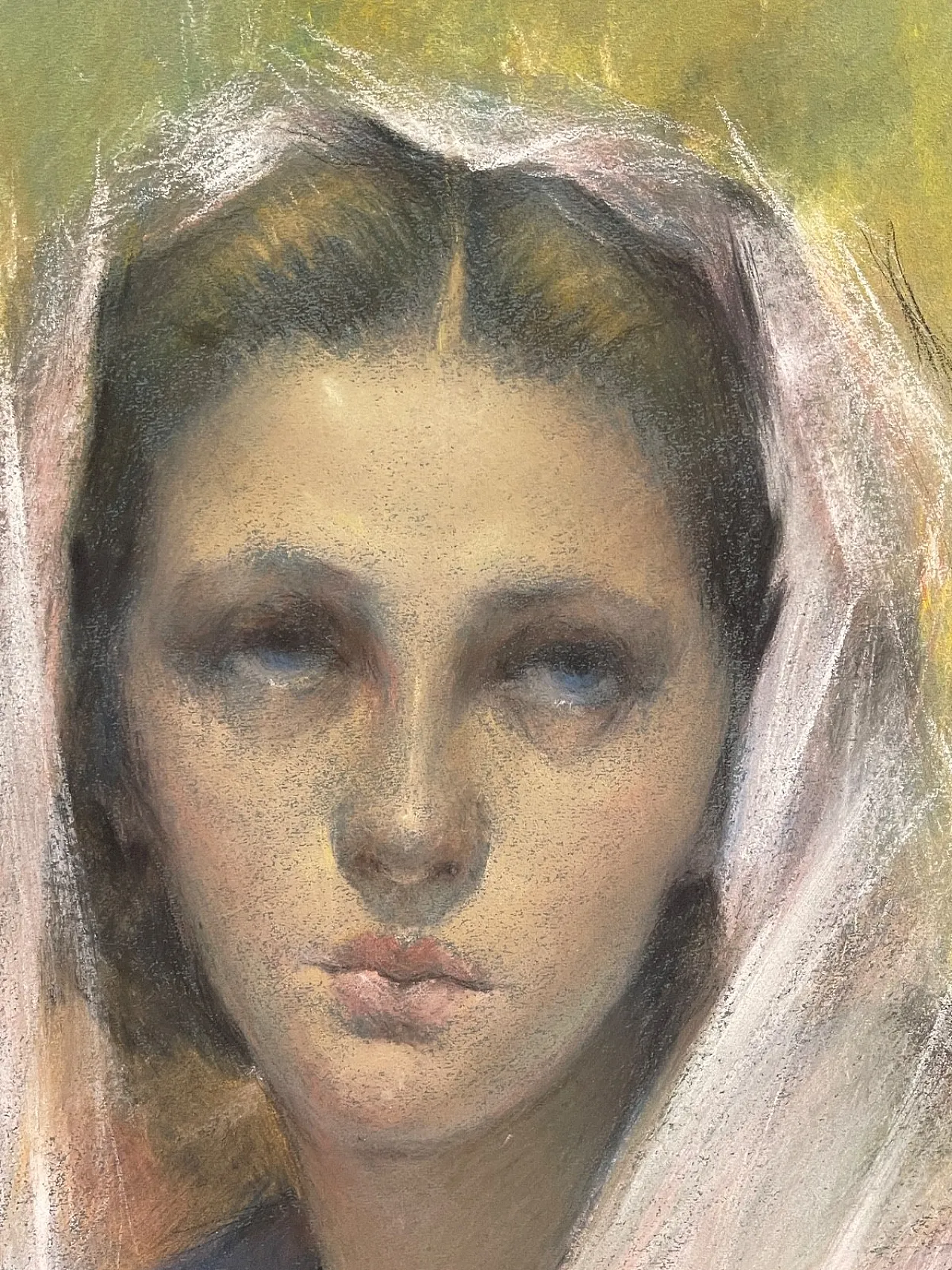 Pastel painting, woman in prayer, Enrico Felisari, 20th century 3