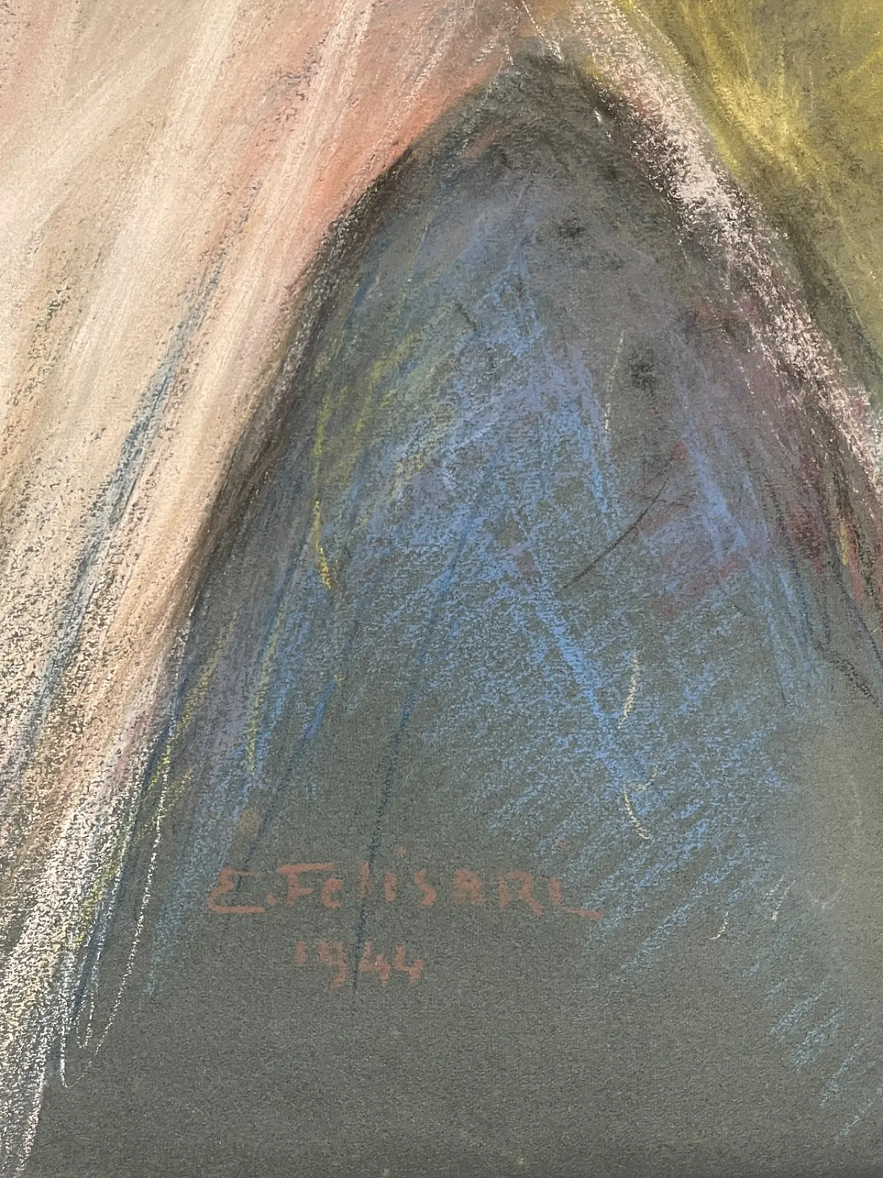 Pastel painting, woman in prayer, Enrico Felisari, 20th century 5