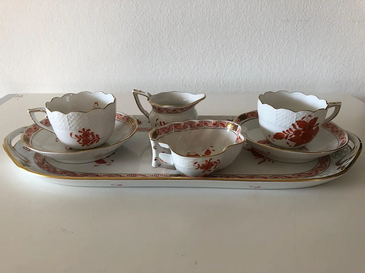 Herend, coffee cups with sugar, dairy and tray, 80s 1