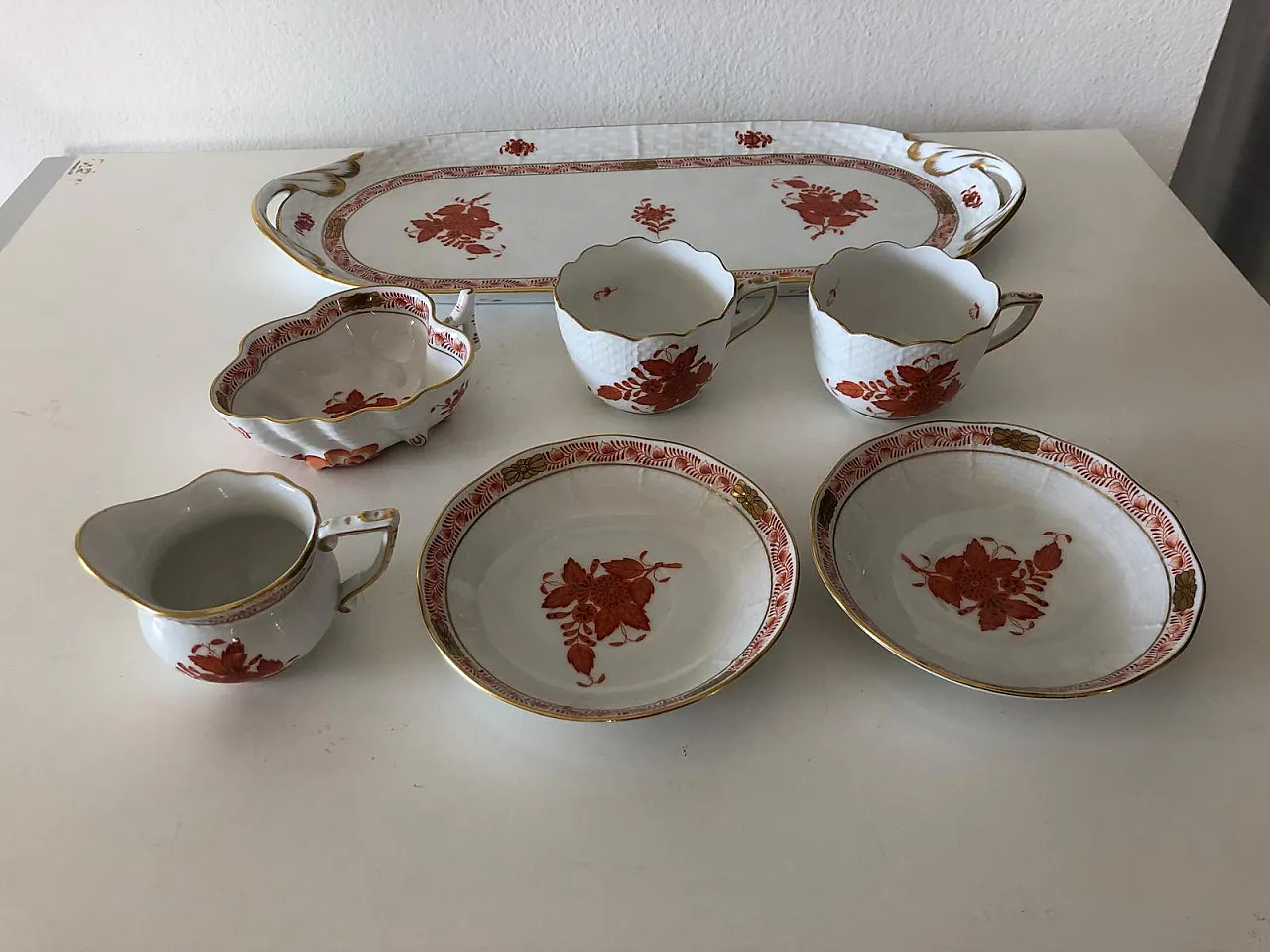 Herend, coffee cups with sugar, dairy and tray, 80s 16