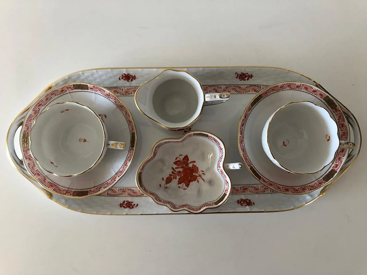 Herend, coffee cups with sugar, dairy and tray, 80s 18