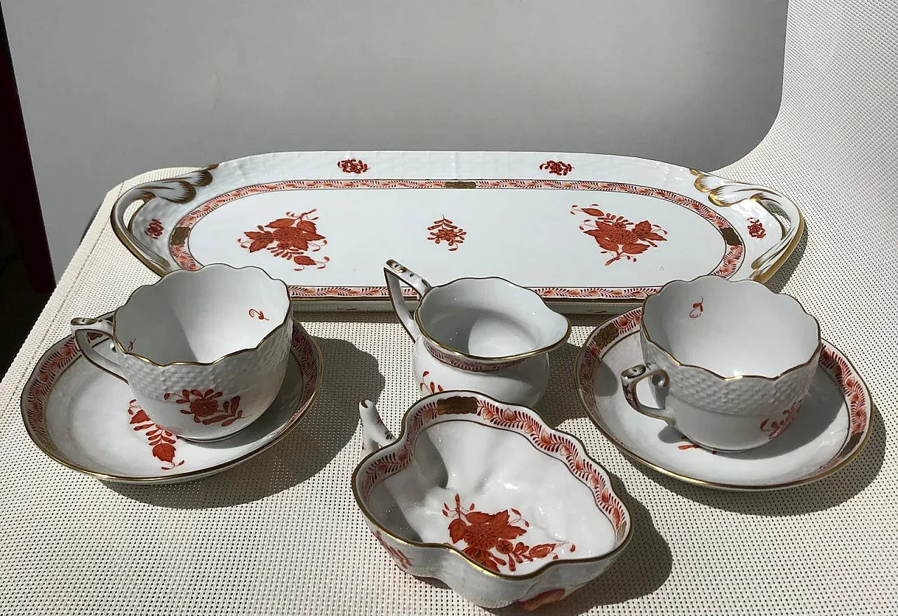 Herend, coffee cups with sugar, dairy and tray, 80s 19