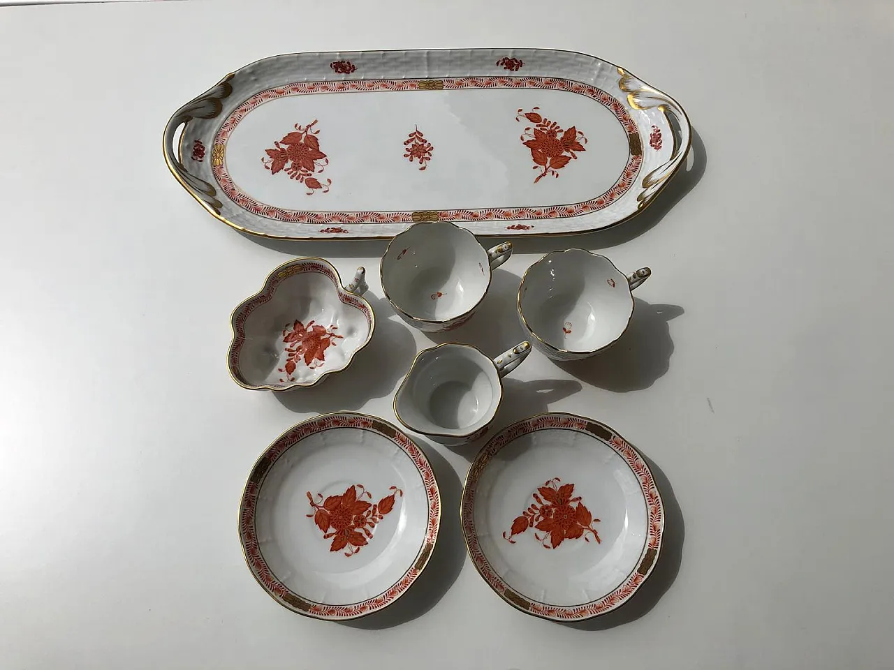Herend, coffee cups with sugar, dairy and tray, 80s 20