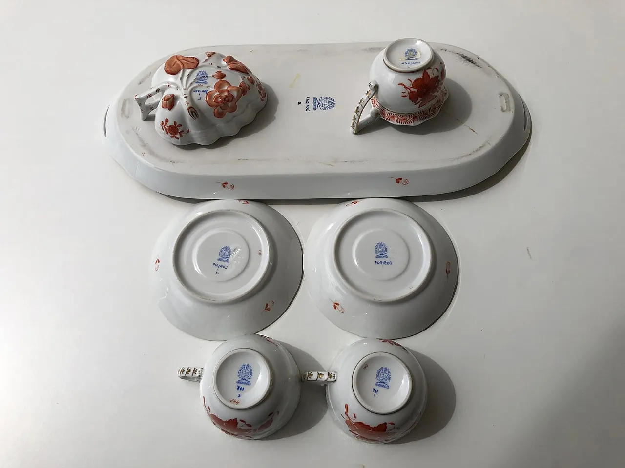 Herend, coffee cups with sugar, dairy and tray, 80s 21