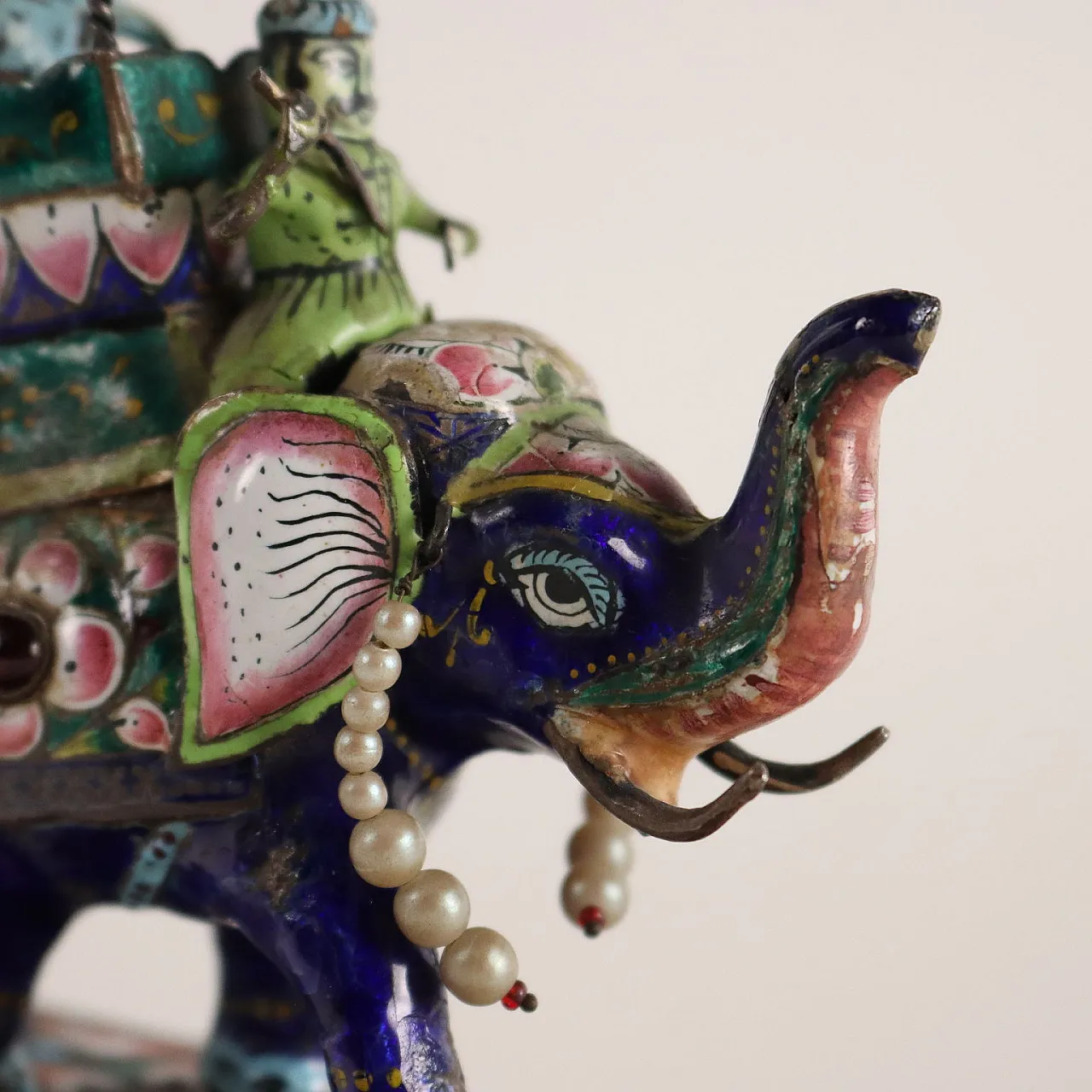 Indian silver and polychrome enamel elephant with palanquin sculpture 3
