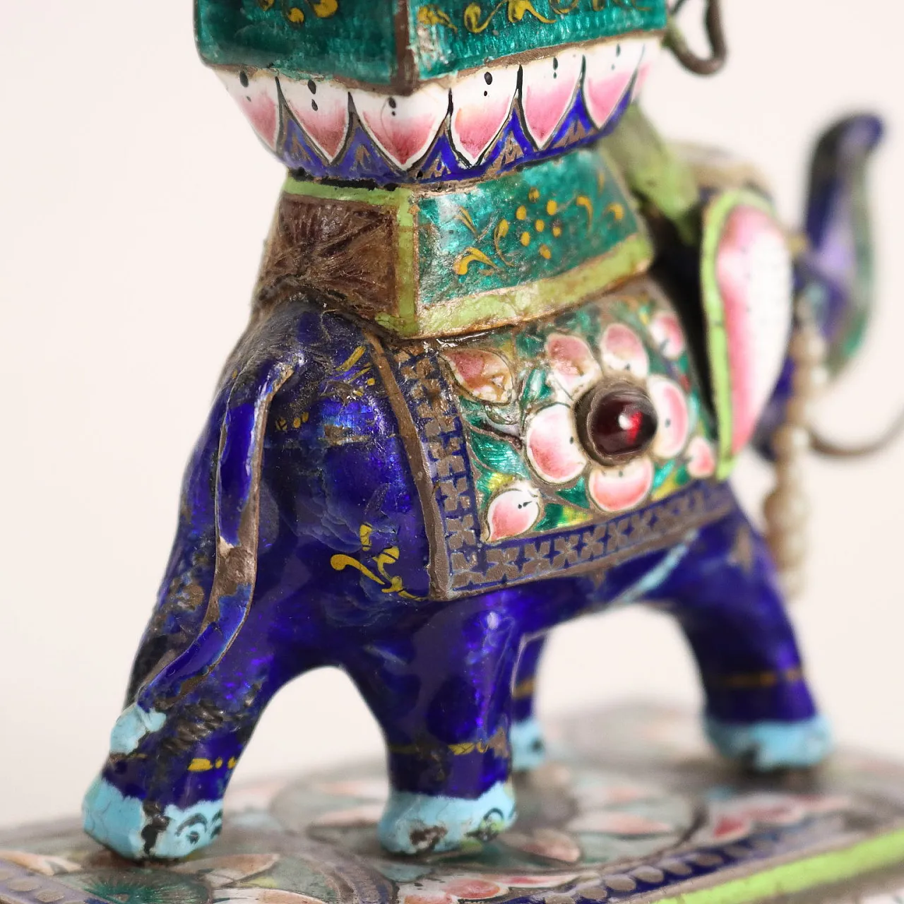 Indian silver and polychrome enamel elephant with palanquin sculpture 6