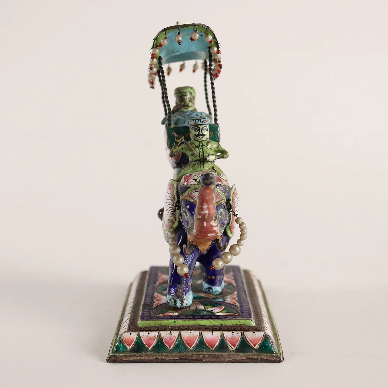 Indian silver and polychrome enamel elephant with palanquin sculpture 7