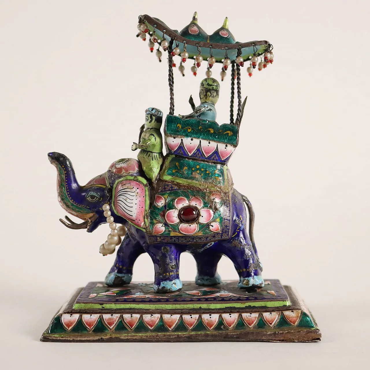 Indian silver and polychrome enamel elephant with palanquin sculpture 8