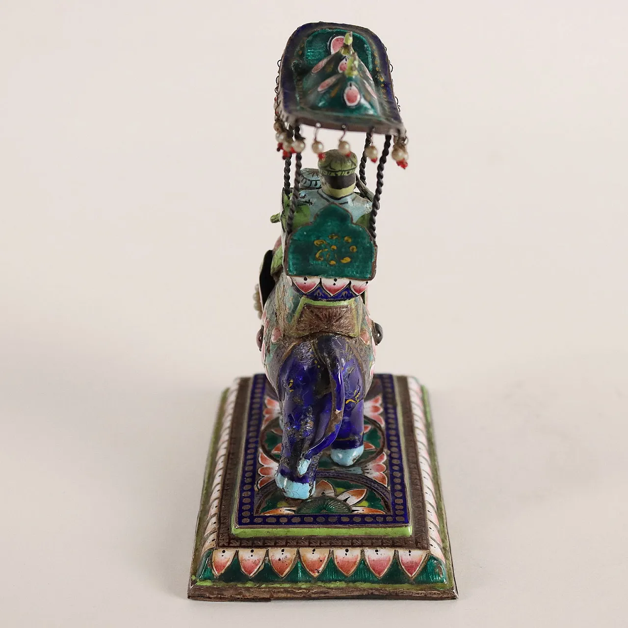 Indian silver and polychrome enamel elephant with palanquin sculpture 9