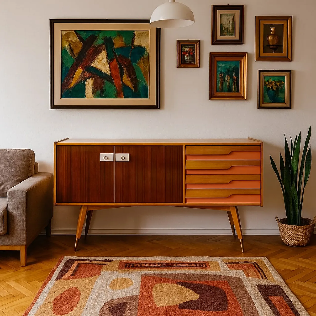Cabinet in laminate and mahogany veneer, mid-20th century 2
