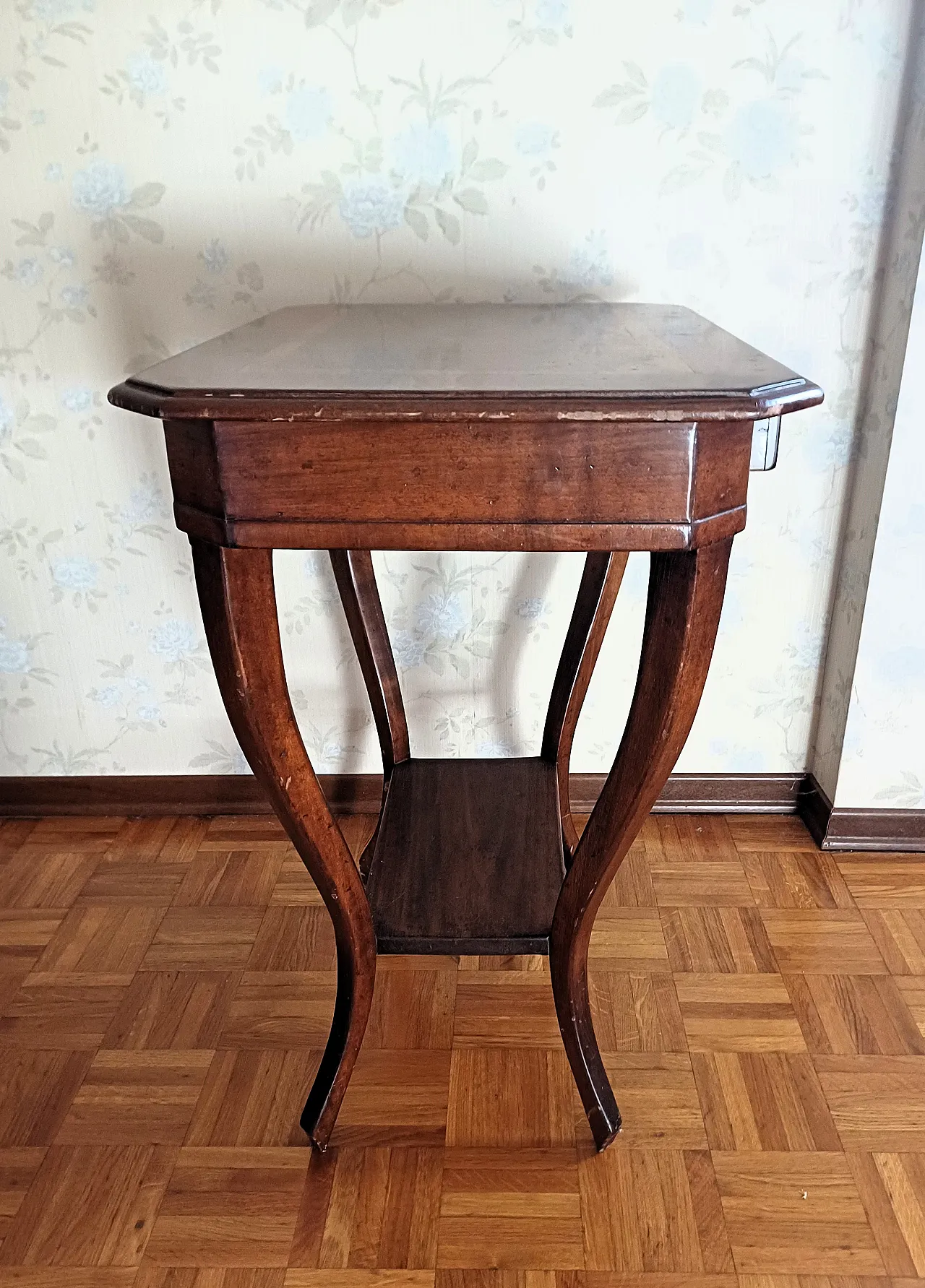 Tavolino Biedermaier in mogano con cassetto, '800 2