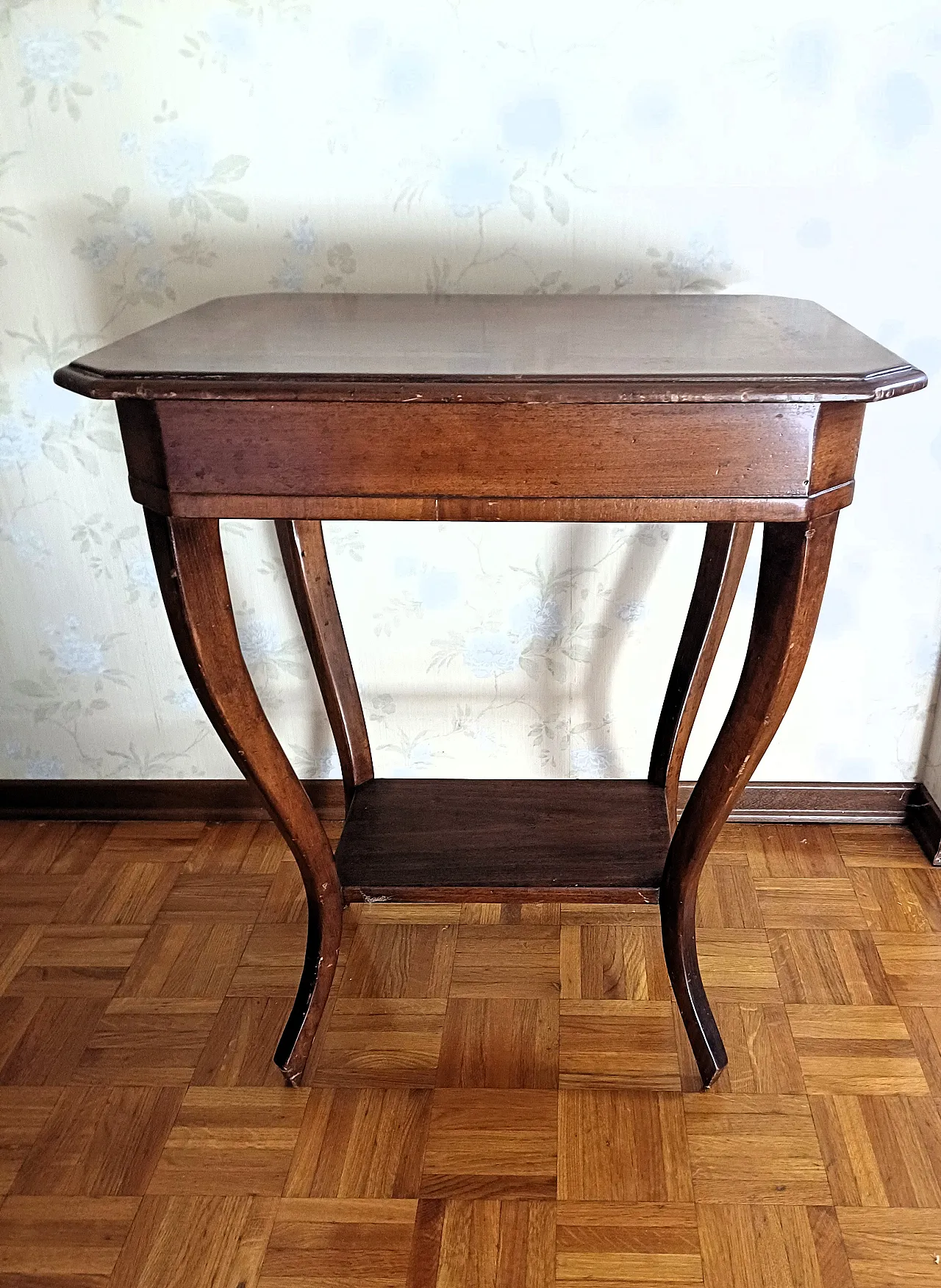 Tavolino Biedermaier in mogano con cassetto, '800 3