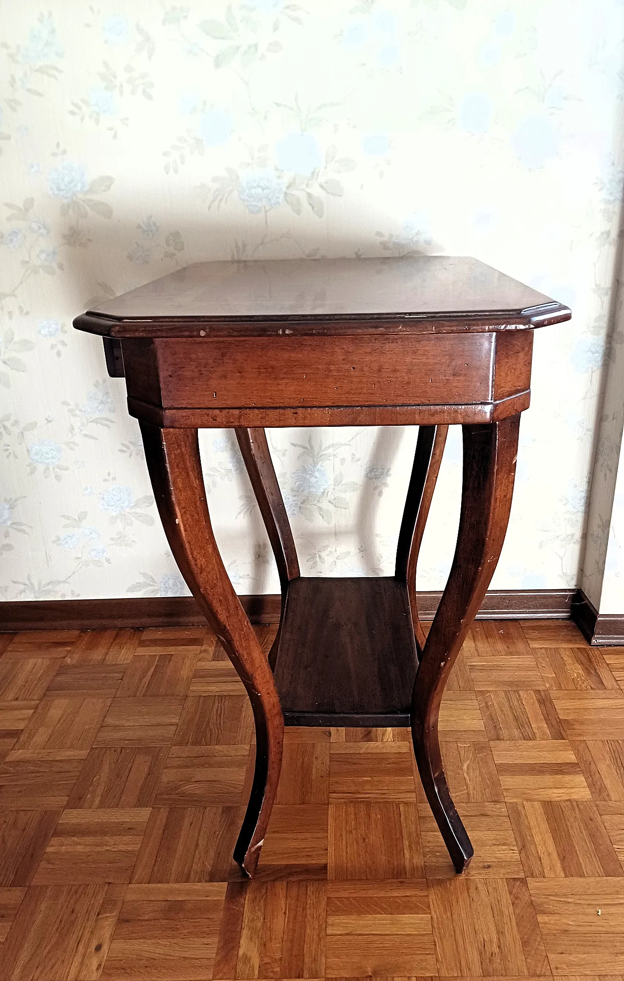 Tavolino Biedermaier in mogano con cassetto, '800 4