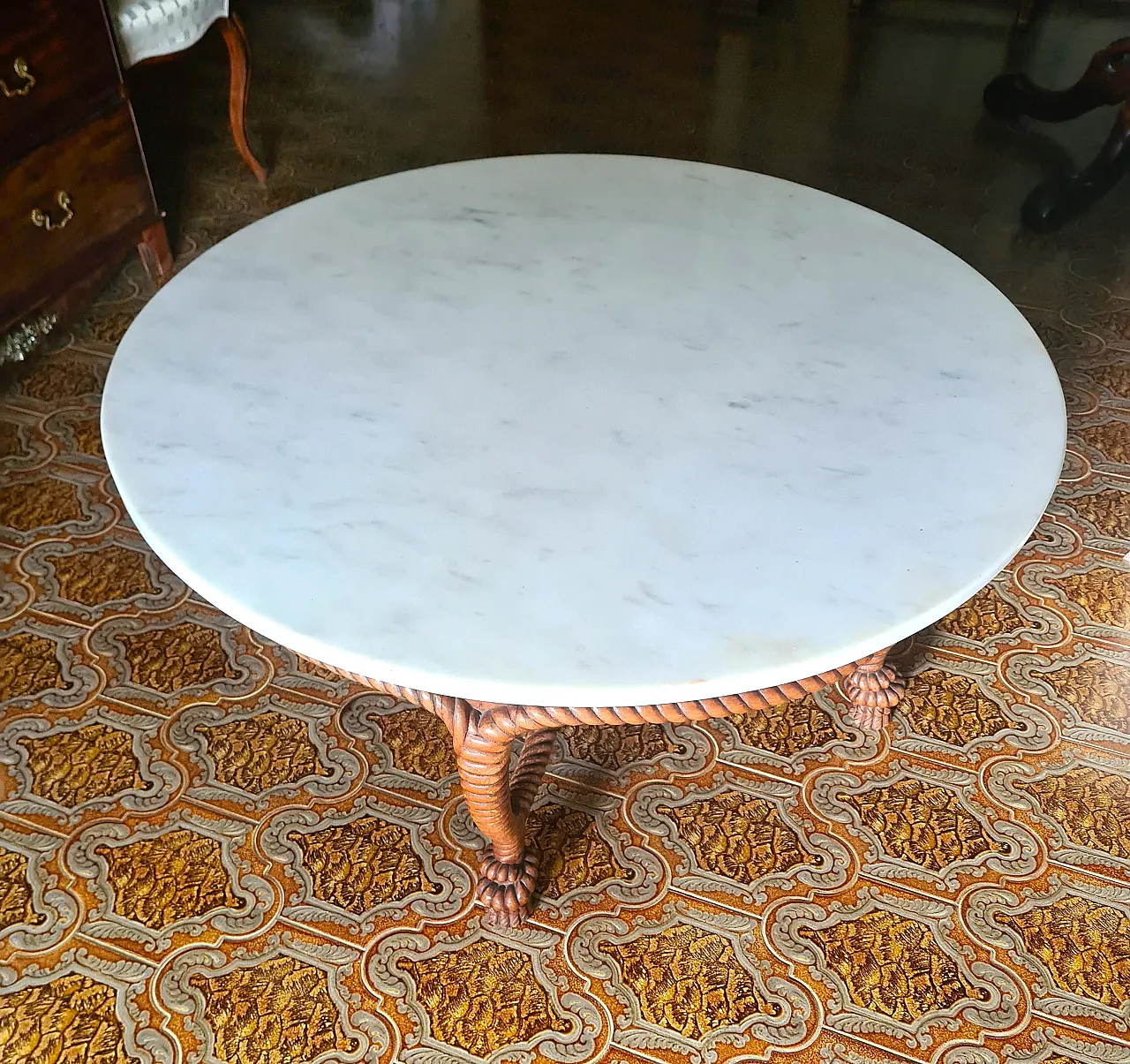 Wooden and marble living room table, 20th century 4