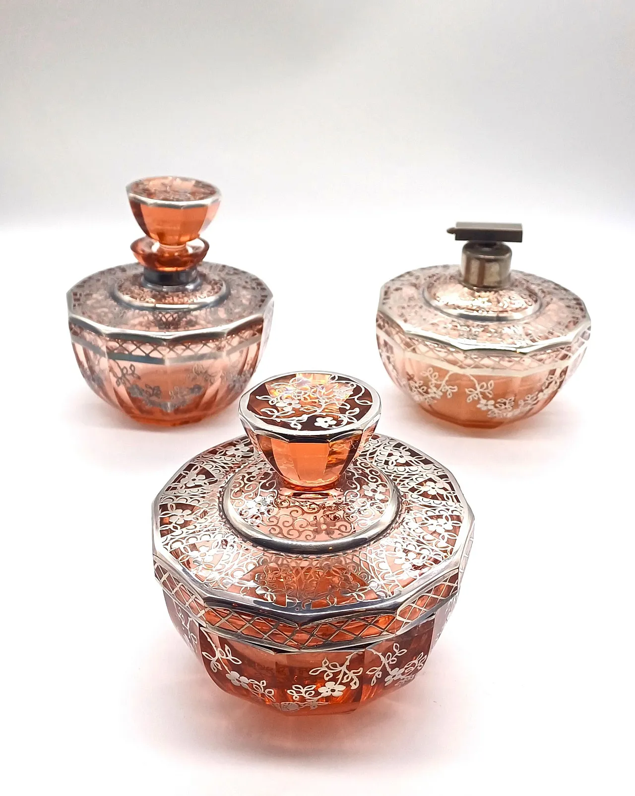 SET TOILETTE IN VETRO SOFFIATO E LAMINA D'ARGENTO, ART DÉCO, '20 1