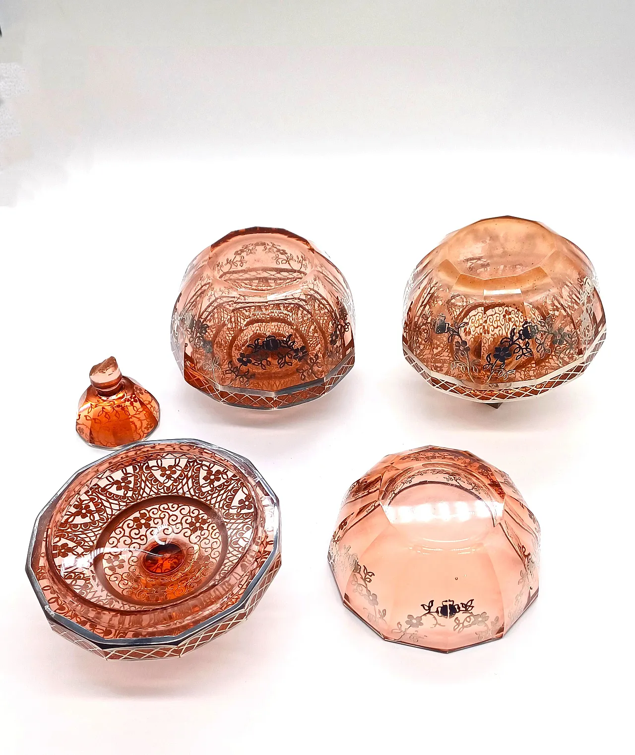 SET TOILETTE IN VETRO SOFFIATO E LAMINA D'ARGENTO, ART DÉCO, '20 5