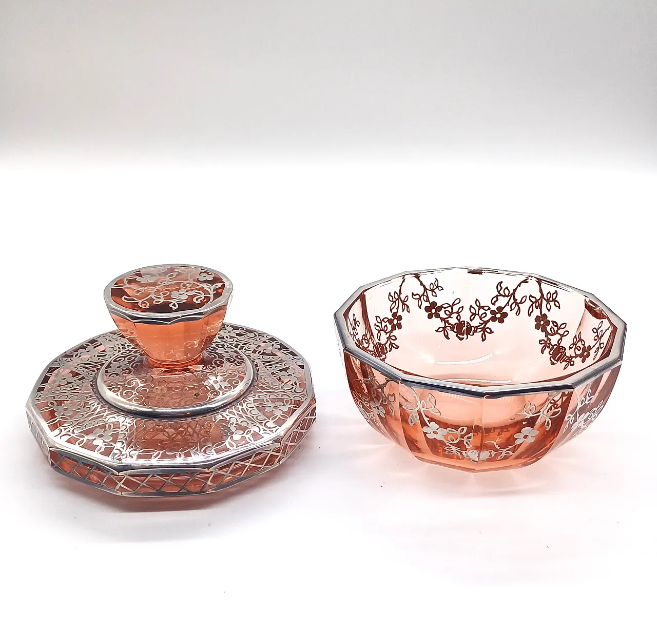 SET TOILETTE IN VETRO SOFFIATO E LAMINA D'ARGENTO, ART DÉCO, '20 7