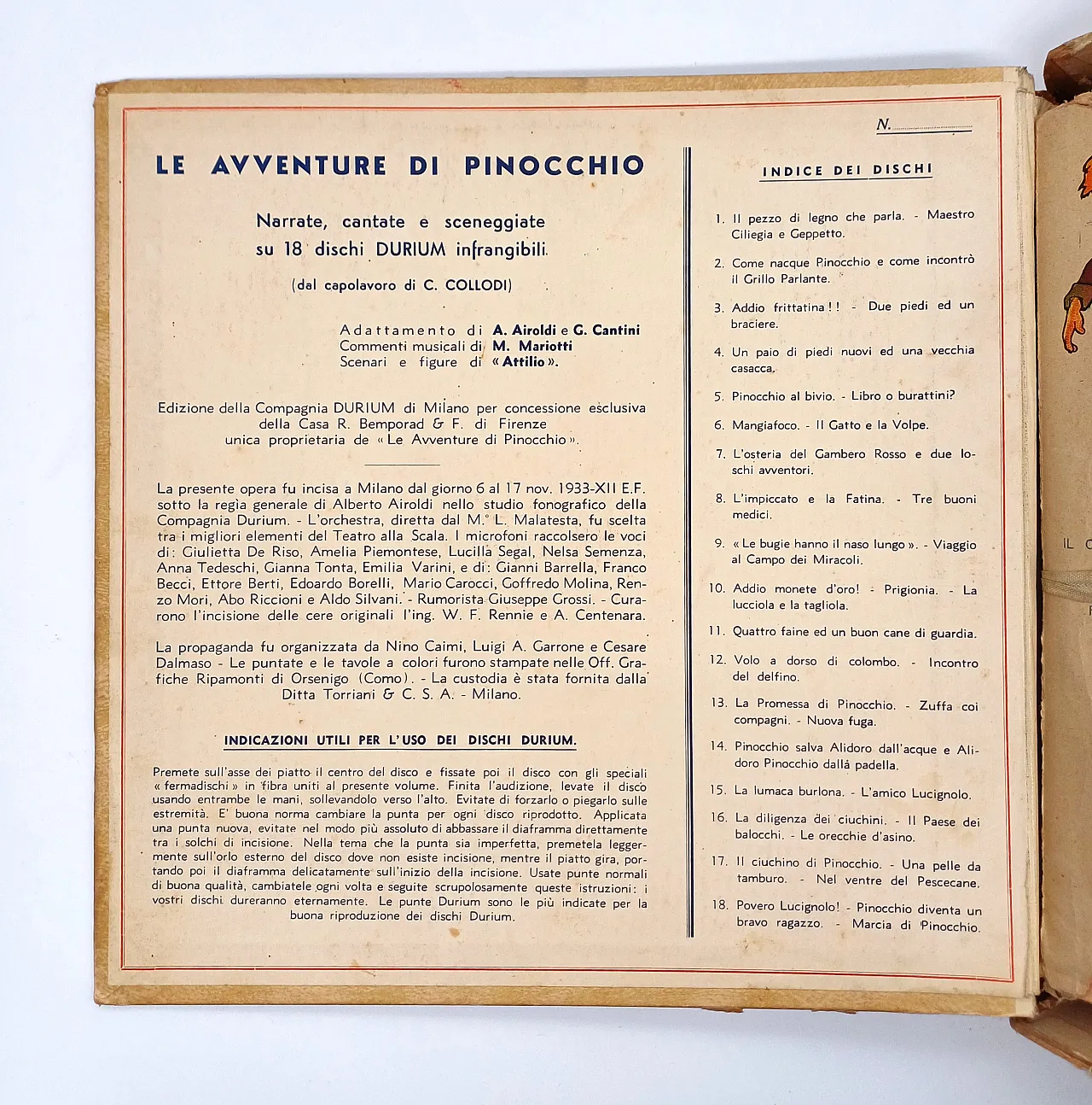 LE AVVENTURE DI PINOCCHIO, EDIZ DURIUM 1933-1934, 18 DISCHI 78 GIRI 7