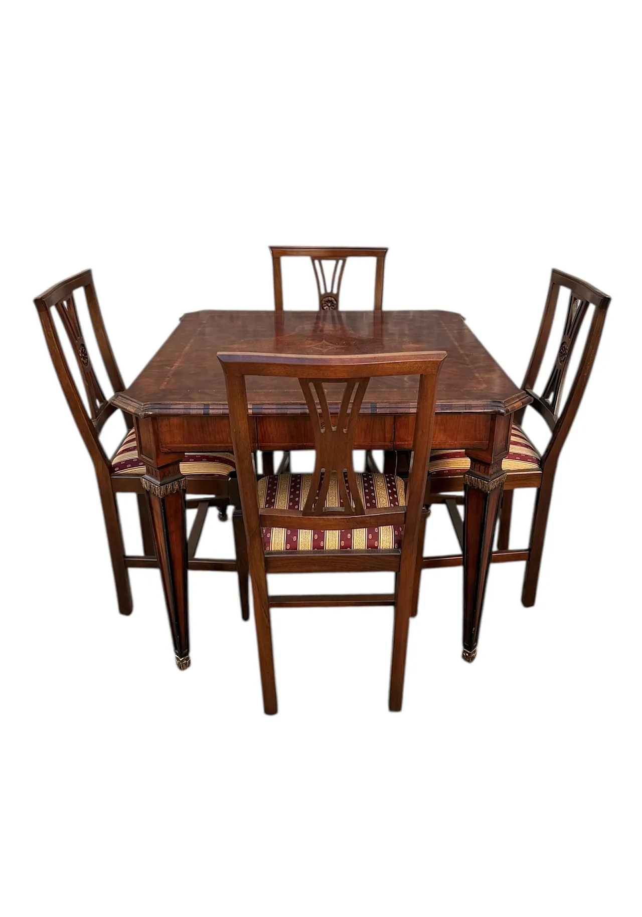 Game and dining table inlaid with chairs, 50s 1