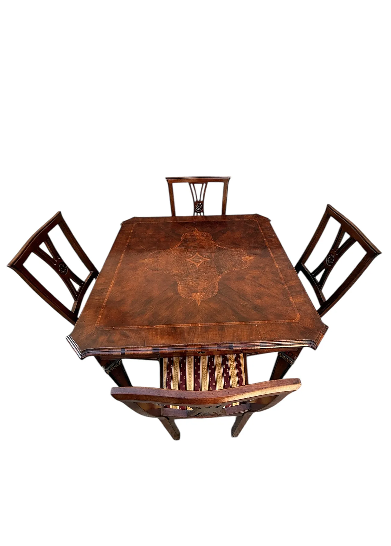 Game and dining table inlaid with chairs, 50s 2