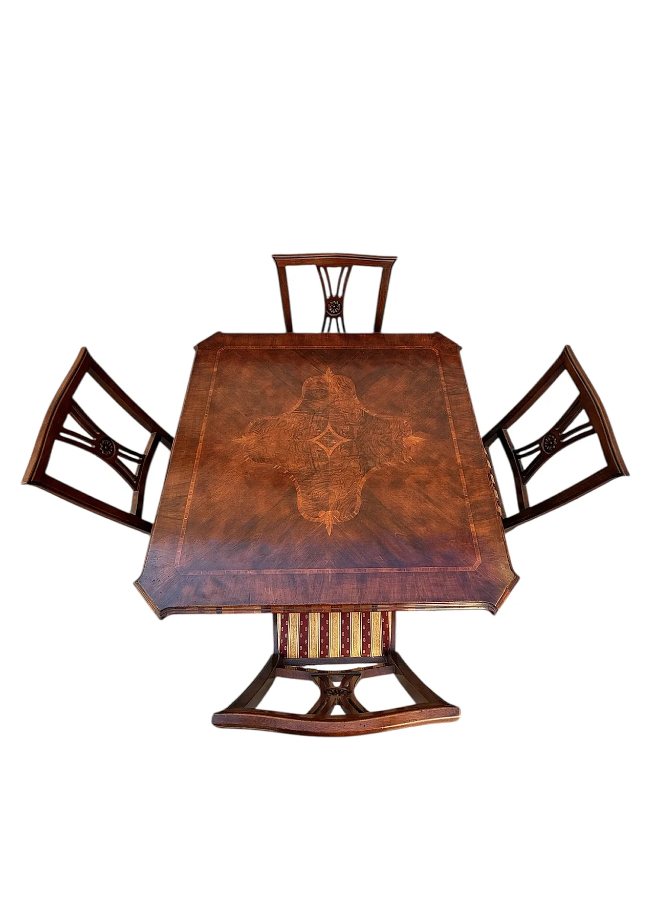 Game and dining table inlaid with chairs, 50s 3
