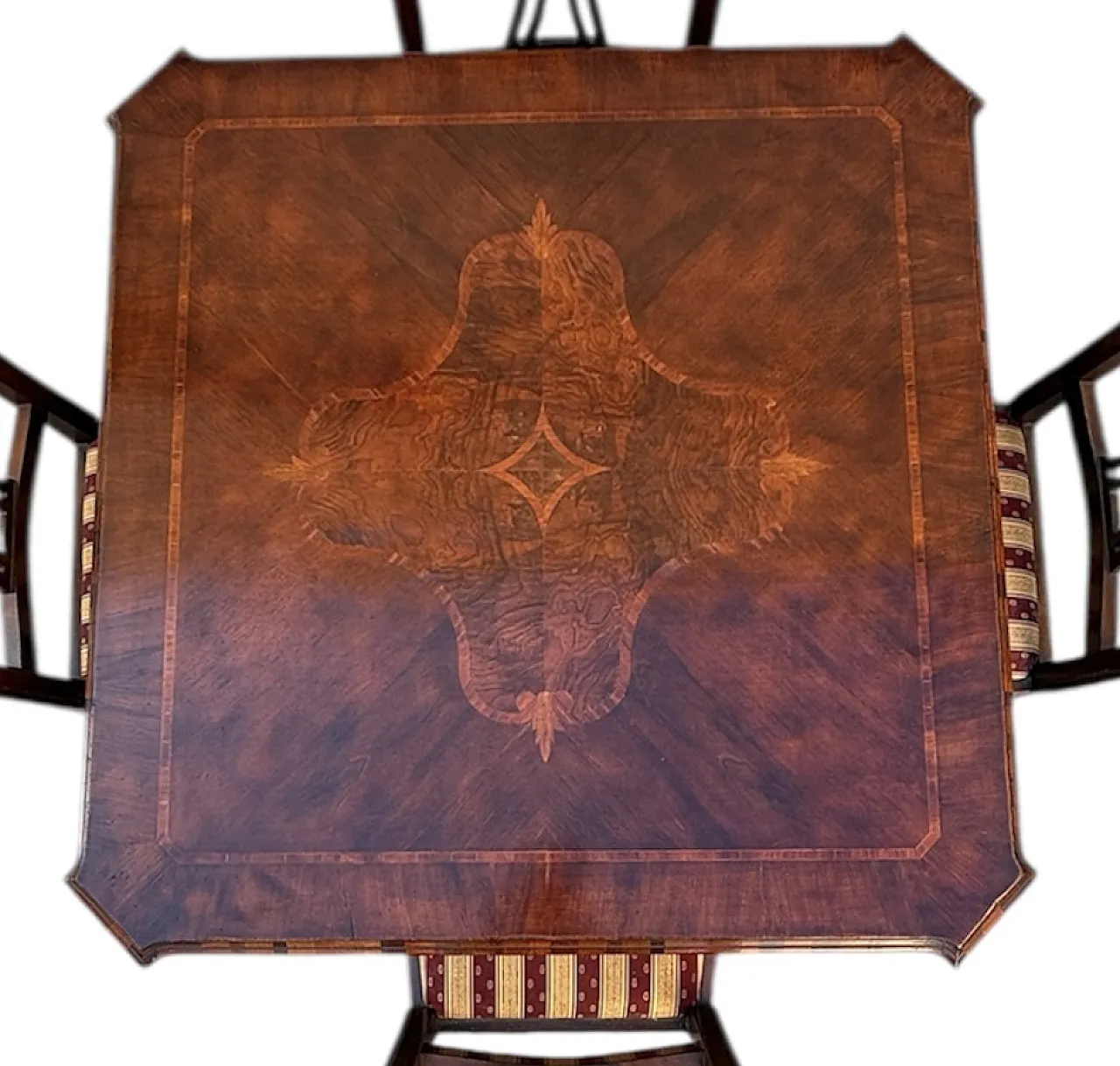 Game and dining table inlaid with chairs, 50s 4