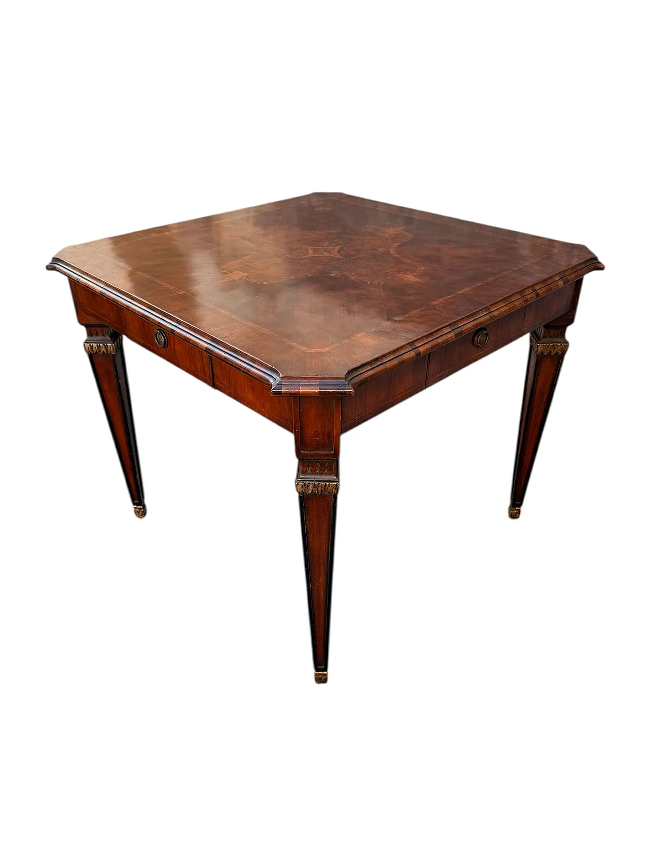 Game and dining table inlaid with chairs, 50s 6