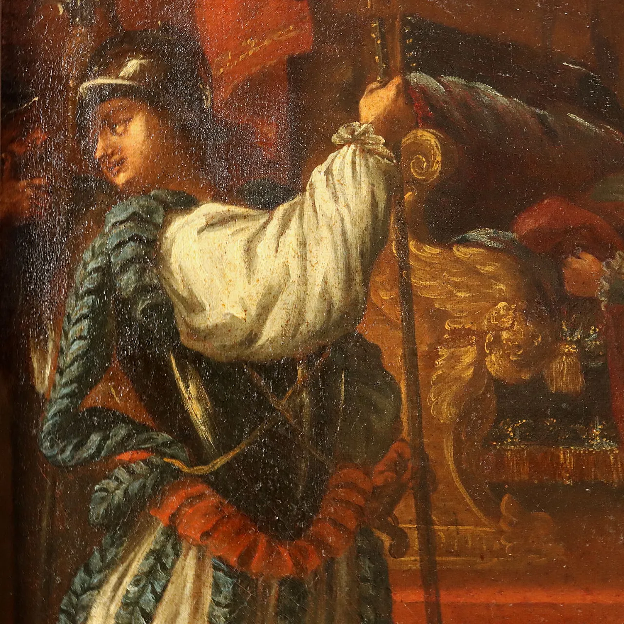 Episodio storico con imperatore e condottiero, dipinto a olio su tela, '600 5
