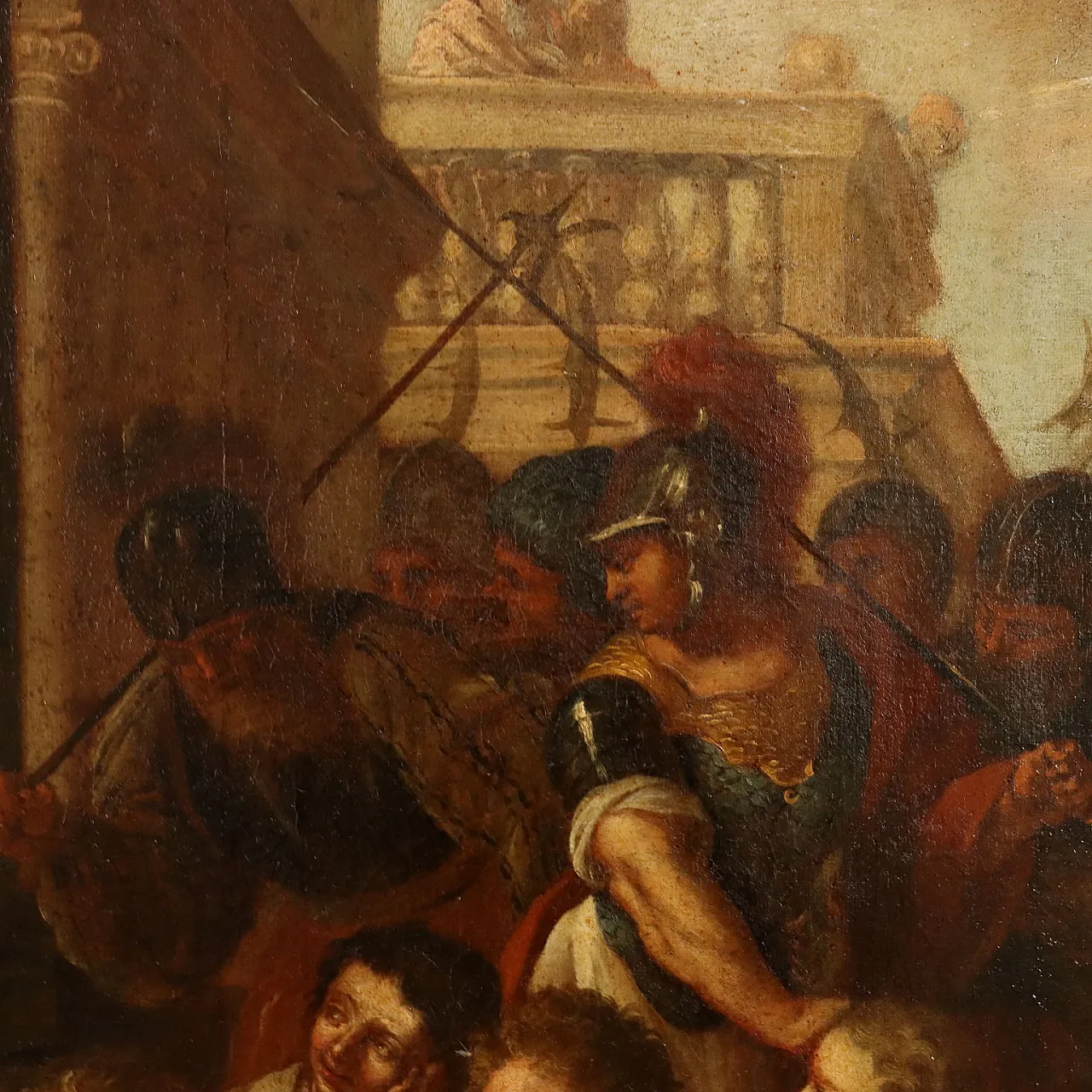 Episodio storico con imperatore e condottiero, dipinto a olio su tela, '600 8