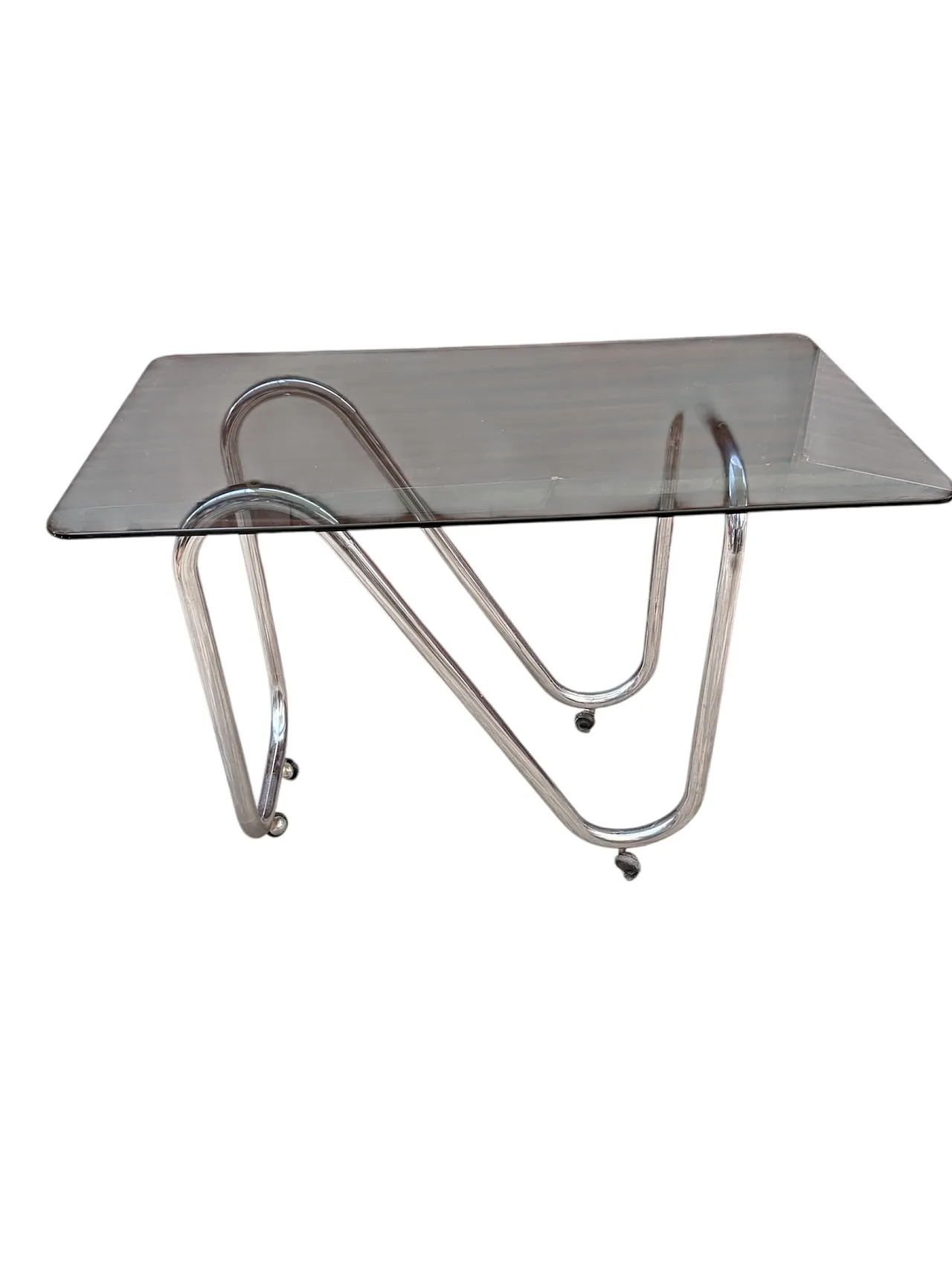 Coffee table space age pop art chromed smoked glass, 70s 1