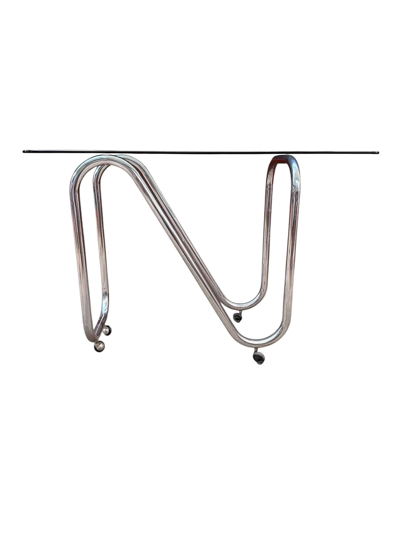 Coffee table space age pop art chromed smoked glass, 70s 2