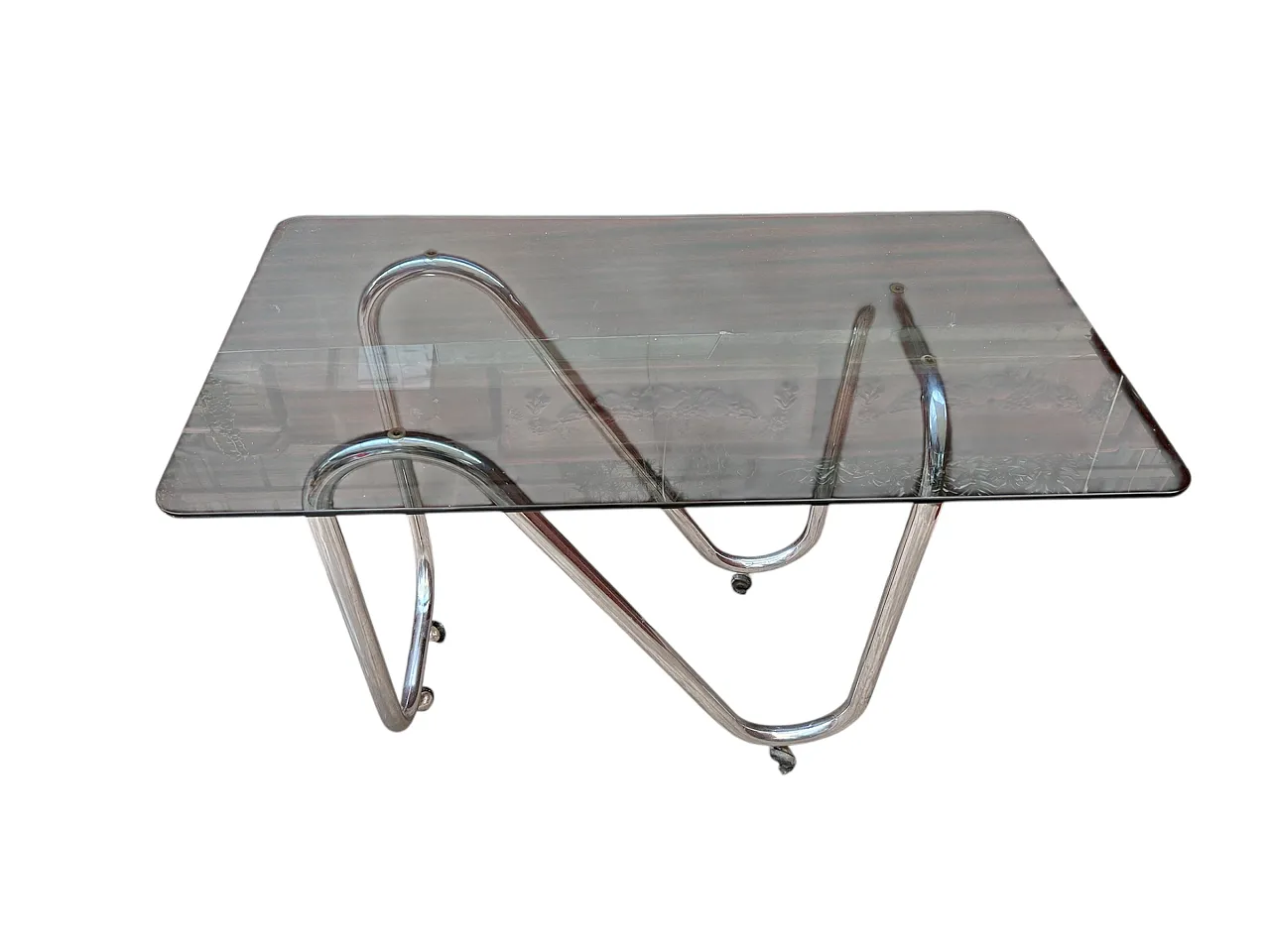 Coffee table space age pop art chromed smoked glass, 70s 6