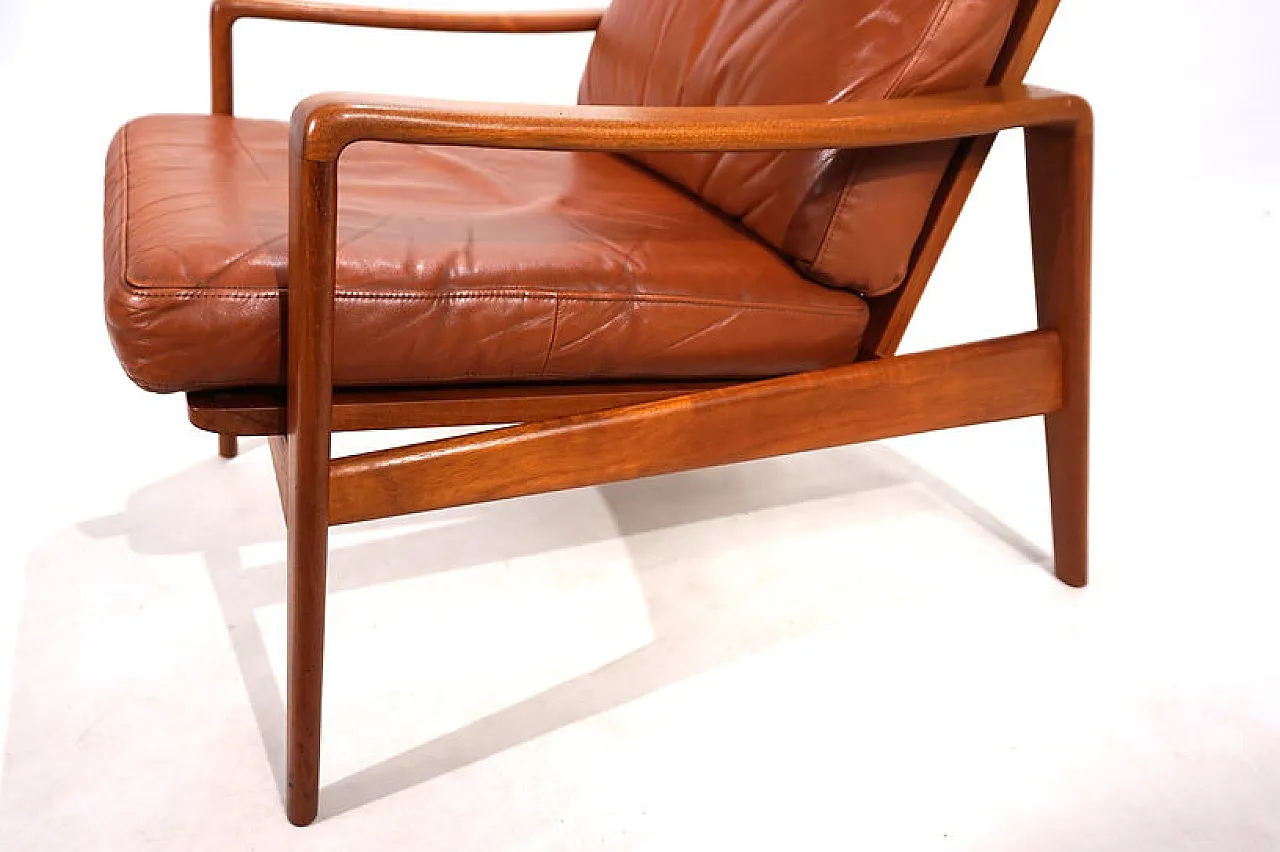 Poltrona Komfort in pelle e teak di Arne Wahl Iversen, anni '60 7