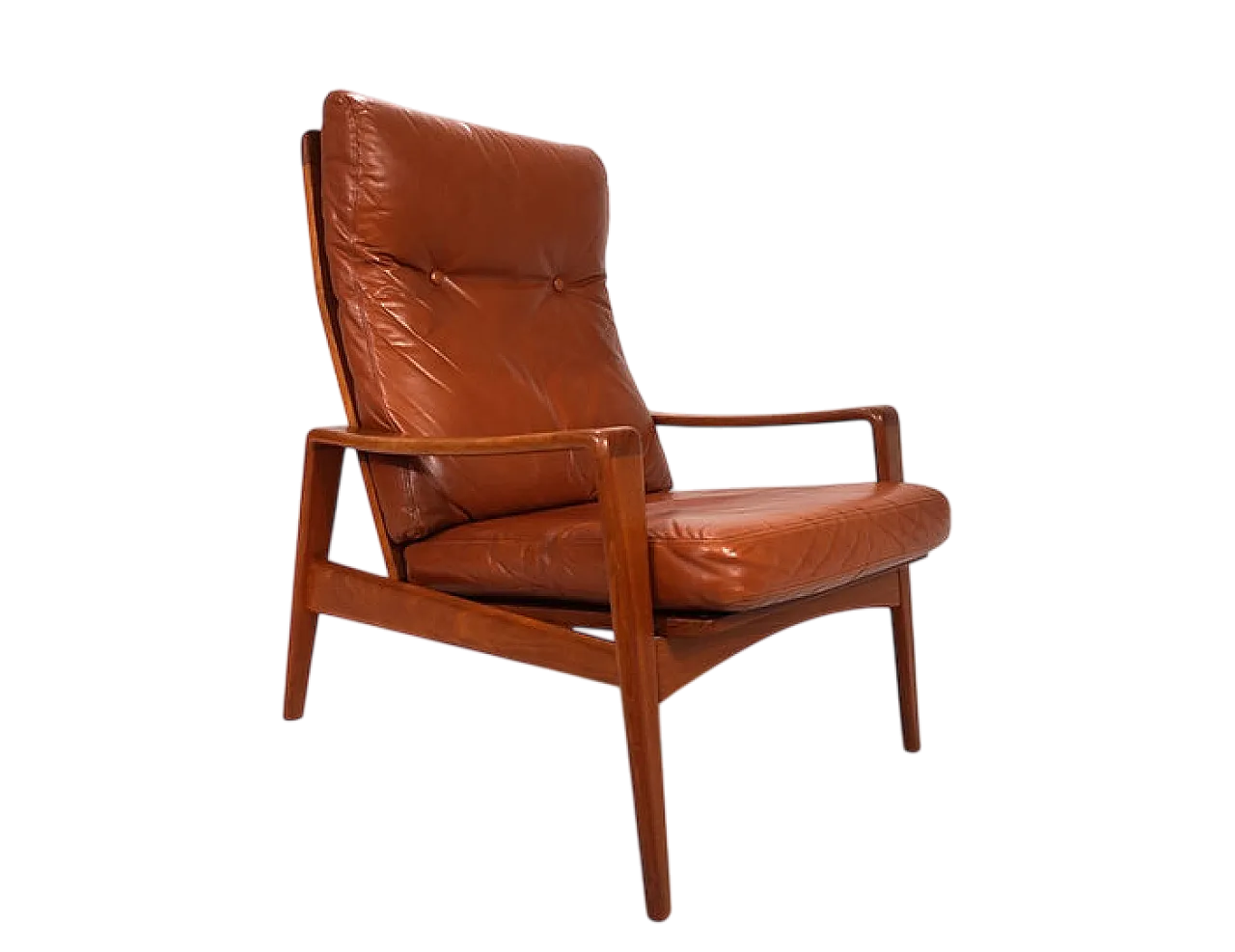 Poltrona Komfort in pelle e teak di Arne Wahl Iversen, anni '60 16