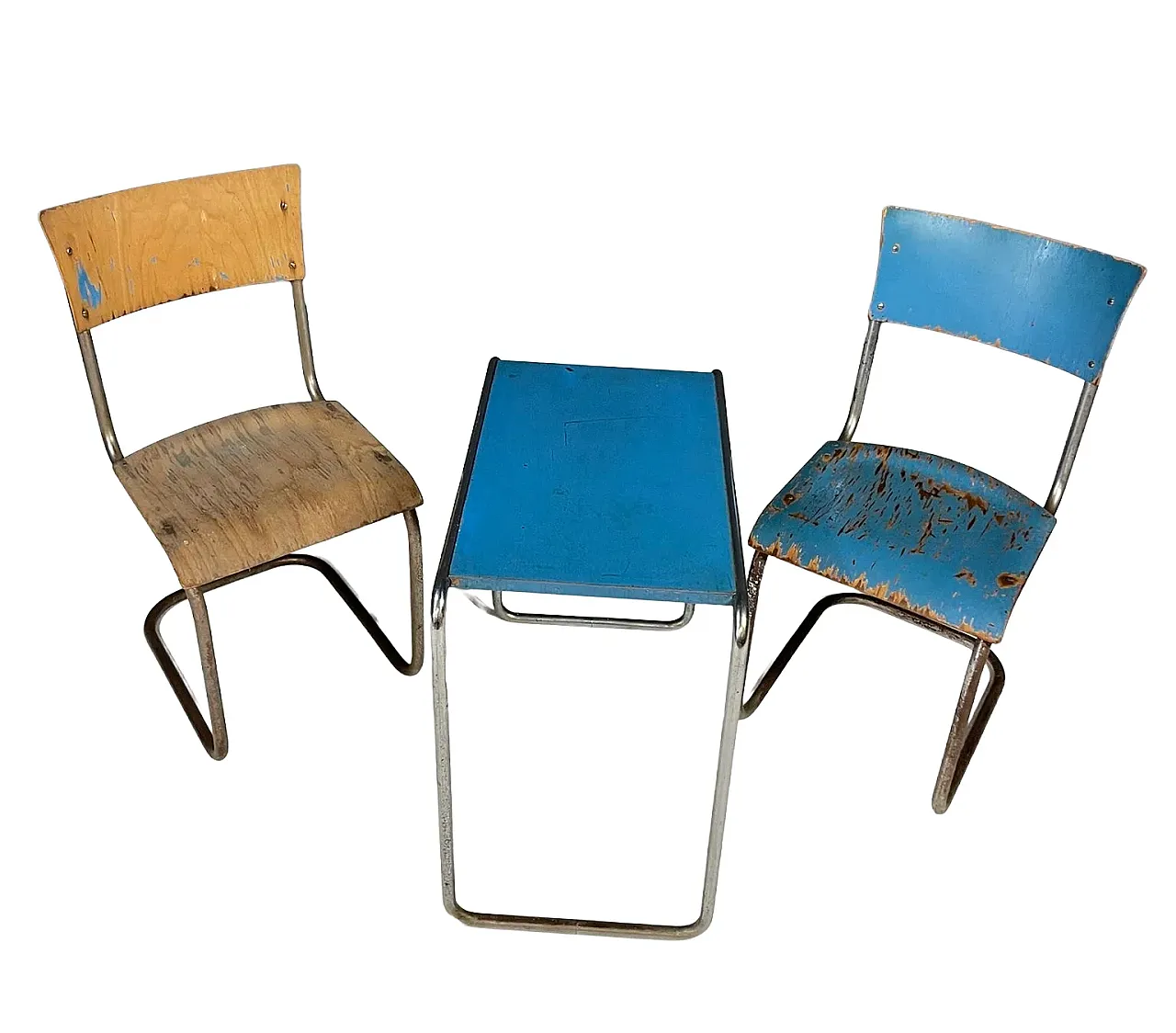 Set Bauhaus cromato con tavolino e sedie, anni '30 1