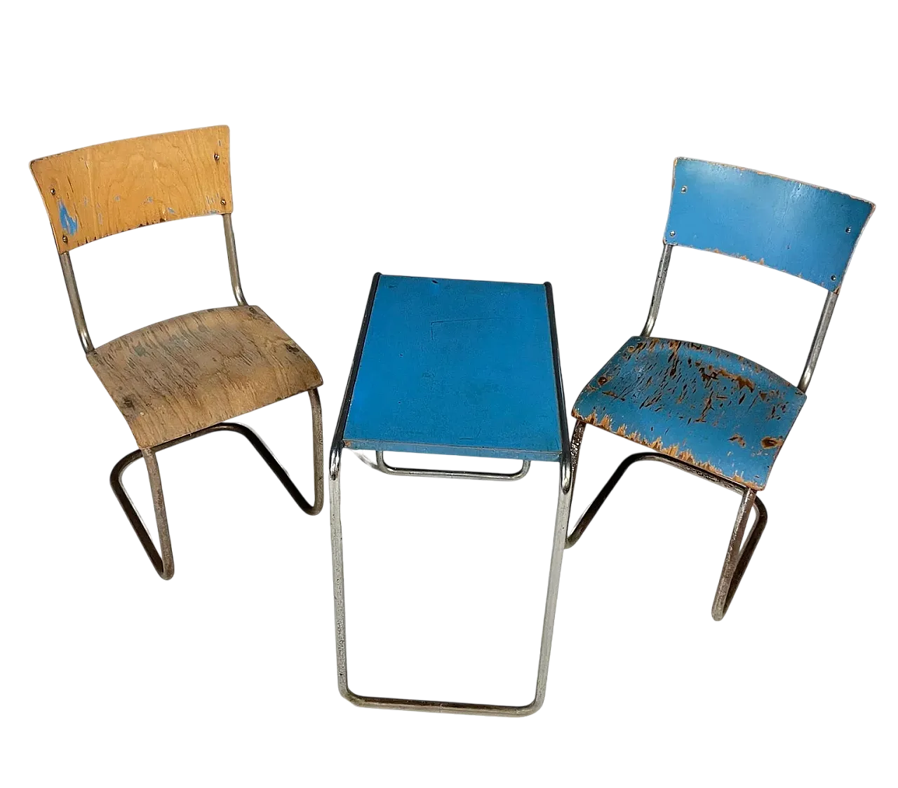 Set Bauhaus cromato con tavolino e sedie, anni '30 18