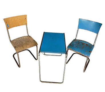 Set Bauhaus cromato con tavolino e sedie, anni '30